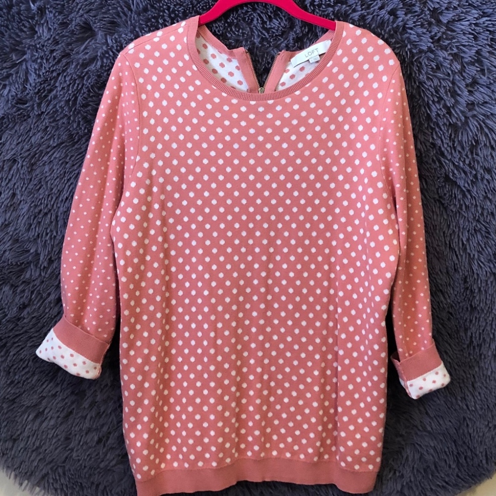 LOFT Peach & White Polka Dot Sweater